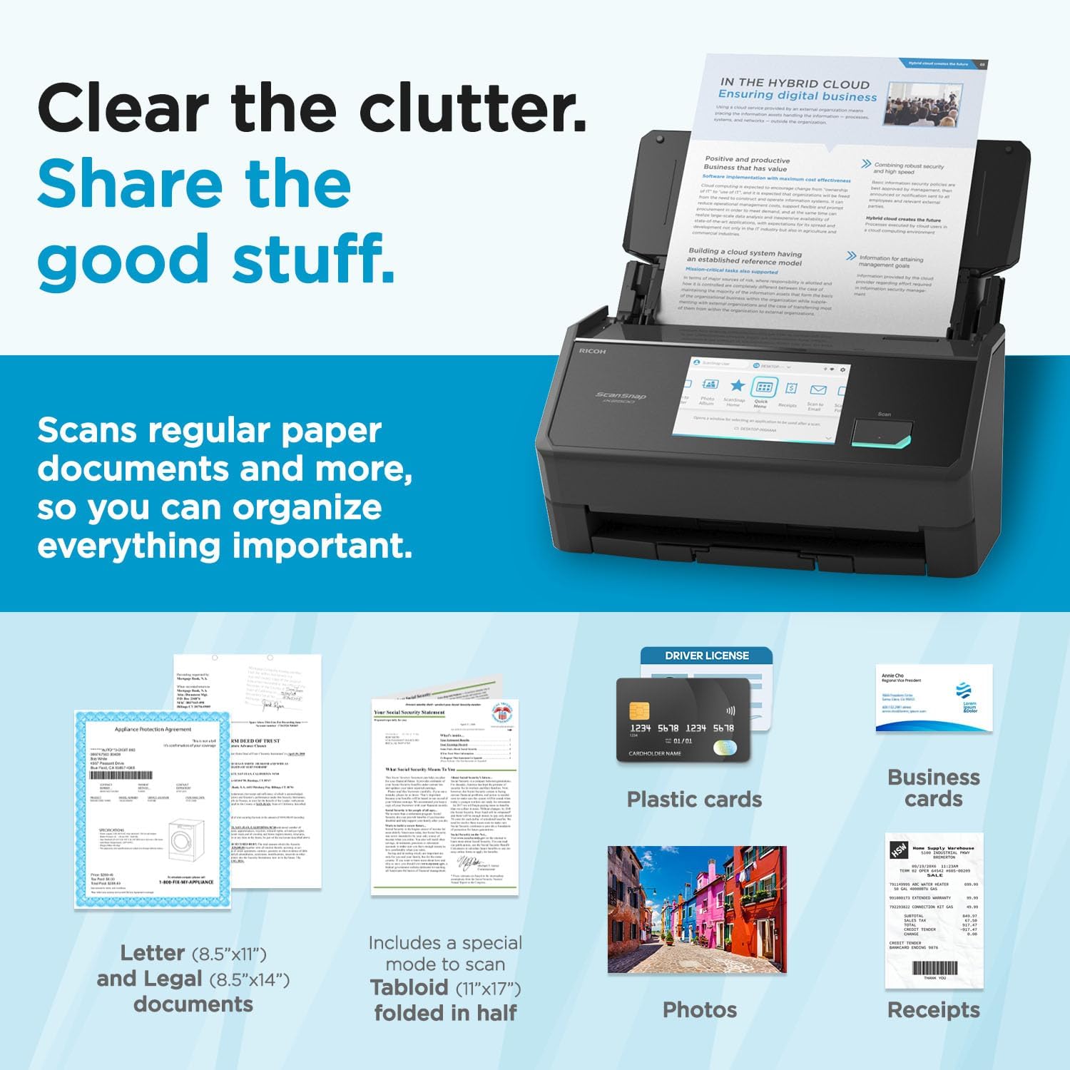 ScanSnap iX2500 Wireless or USB High-Speed Cloud Enabled Document, Photo & Receipt Scanner with Large 5" Touchscreen and 100 Page Auto Document Feeder for Mac or PC, Black - Image 3