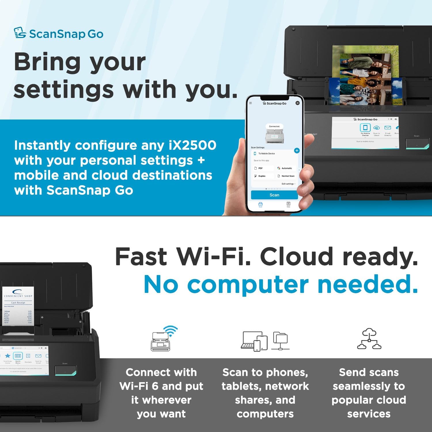 ScanSnap iX2500 Wireless or USB High-Speed Cloud Enabled Document, Photo & Receipt Scanner with Large 5" Touchscreen and 100 Page Auto Document Feeder for Mac or PC, Black - Image 4