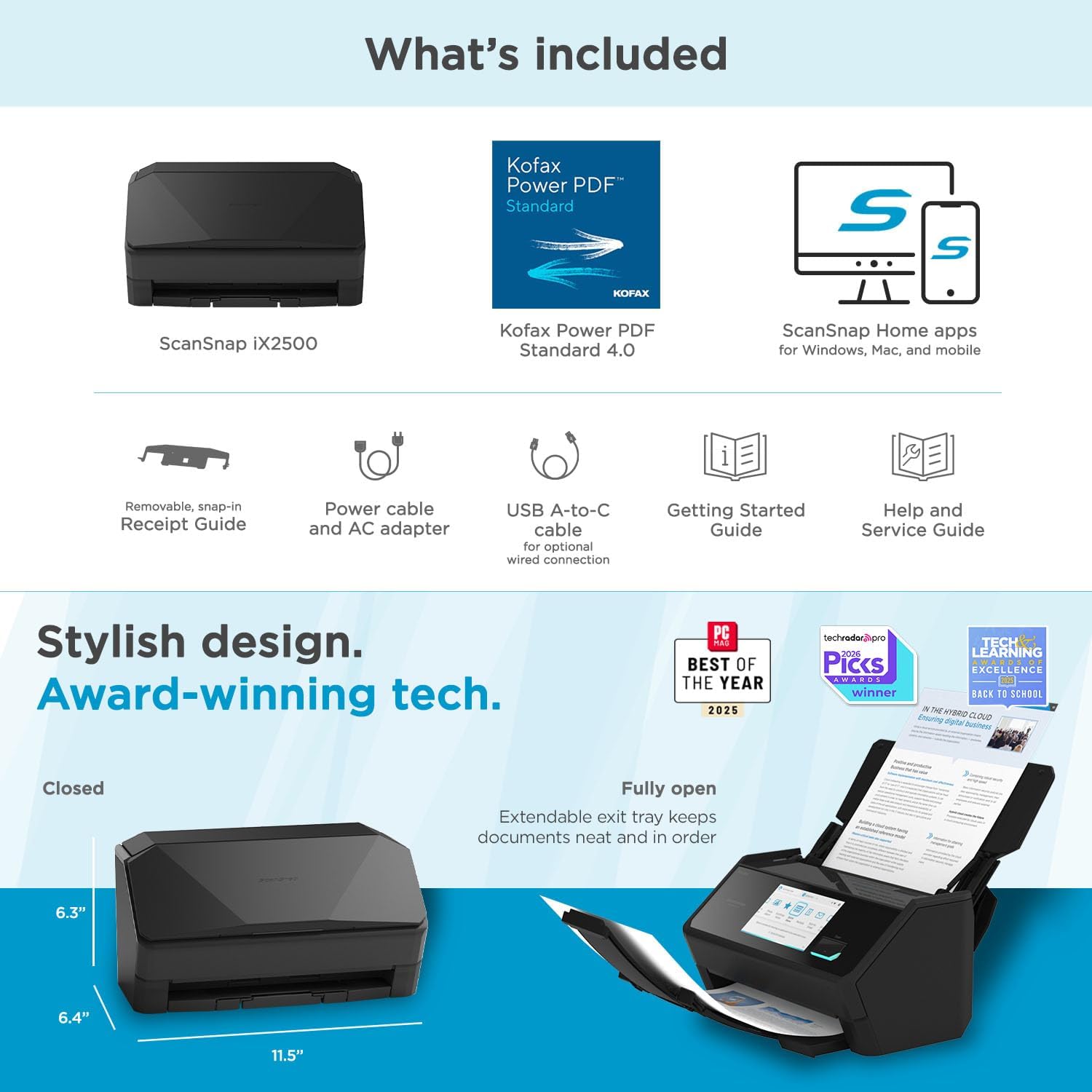 ScanSnap iX2500 Wireless or USB High-Speed Cloud Enabled Document, Photo & Receipt Scanner with Large 5" Touchscreen and 100 Page Auto Document Feeder for Mac or PC, Black - Image 7